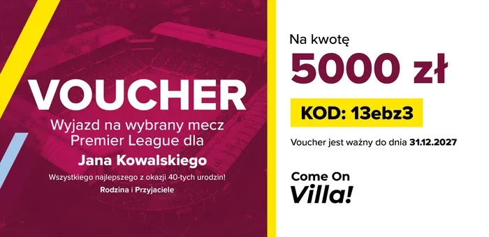 Voucher ComeOnVilla! na wyjazd na mecz